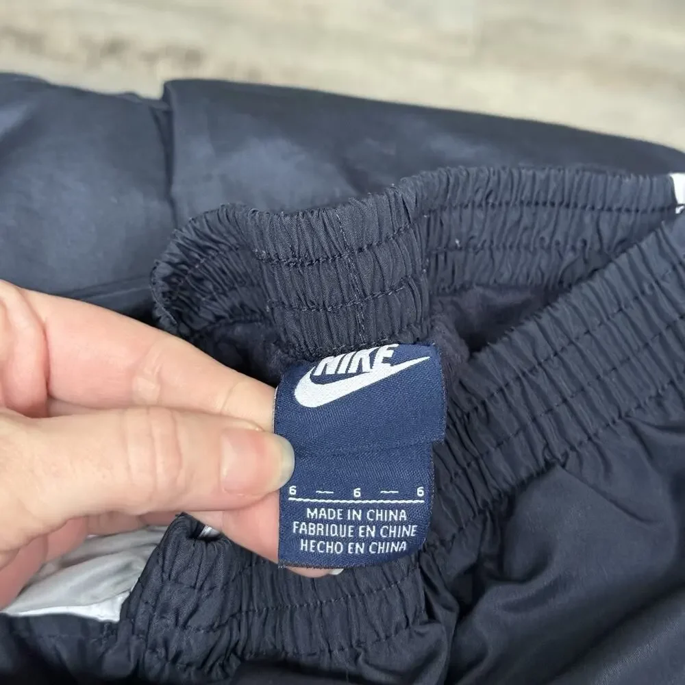 Vtg Y2K Nike Track Pants Logo Size 6 Kids Navy Blue White Baggy Wide Zip Leg